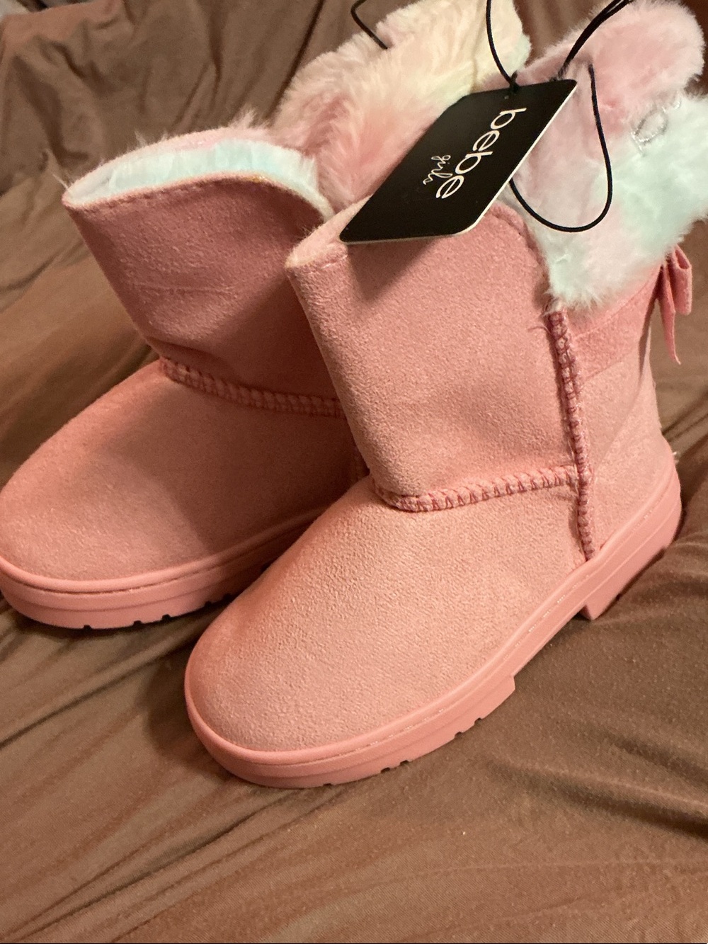 bebe Pink Faux-Suede Girls Plush Lined Boots